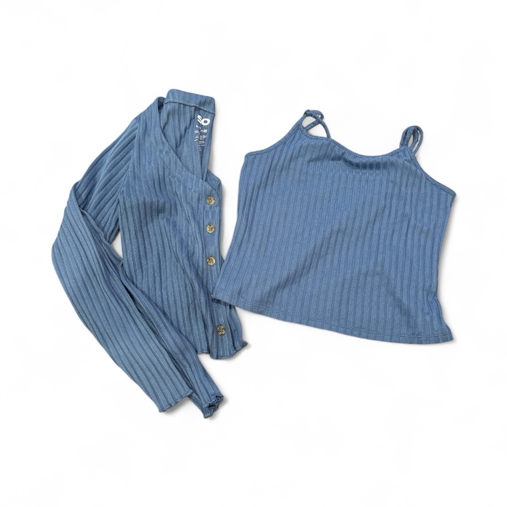 Blue Ribbed Tank Top and Cardigan Set size 10/12 girls